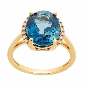 10k Gold Blue Topaz 1/10 Carat T.W. Oval Halo
